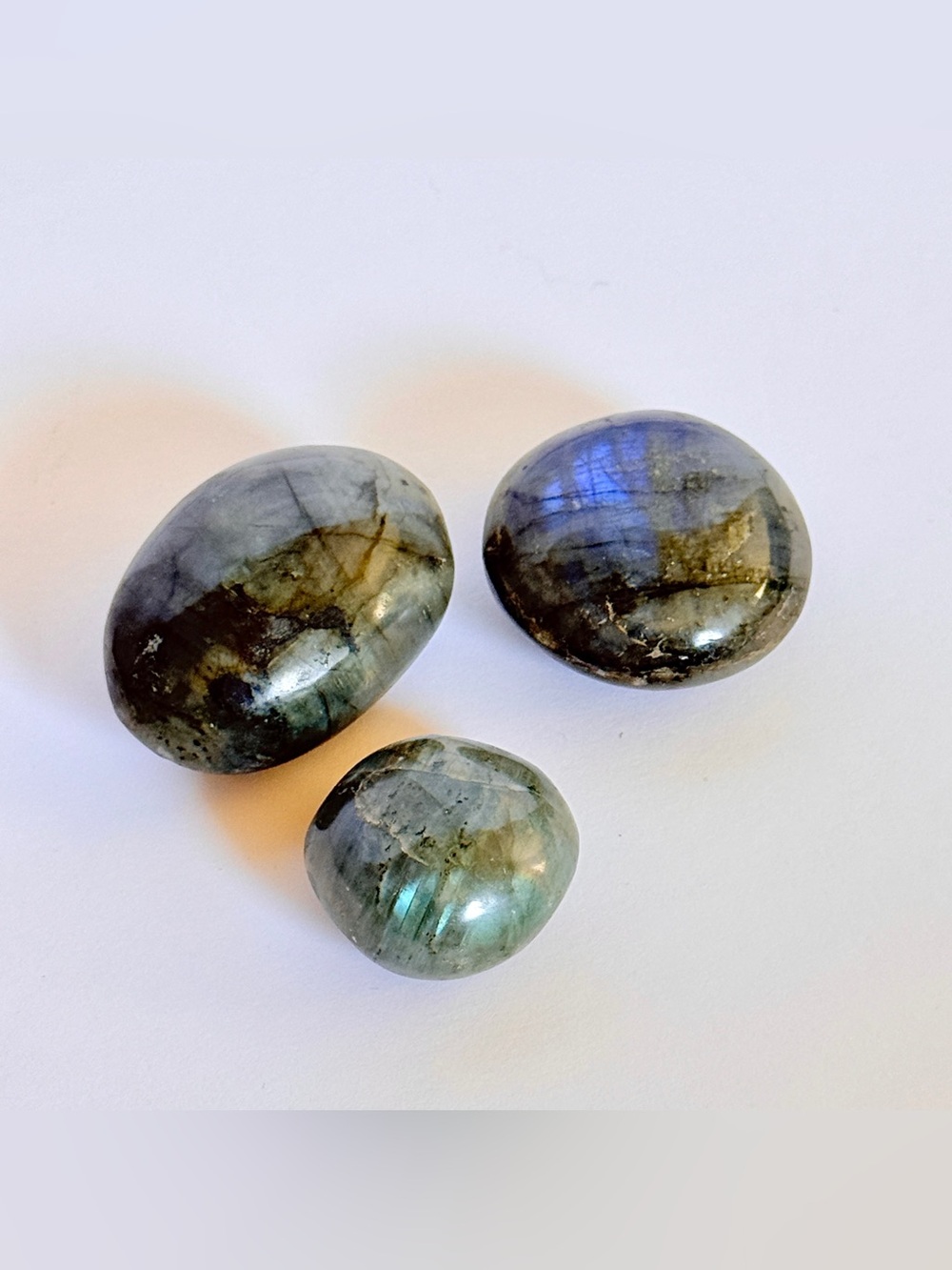 Set of 3 Polished Labradorite Palm Stones – Flashy Feldspar Crystal Worry Stones